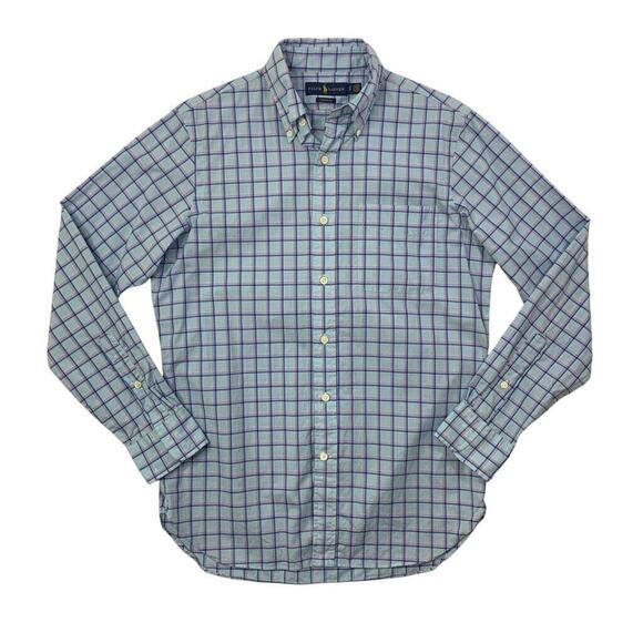 Ralph Lauren Shirt Mens S Blue Pink Plaid Cotton Classic Fit Check Button Down - Picture 1 of 10